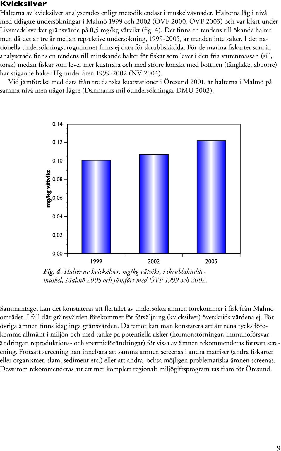 Det finns en tendens till ökande halter men då det är tre år mellan repsektive undersökning, 1999-2005, är trenden inte säker. I det nationella undersökningsprogrammet finns ej data för skrubbskädda.