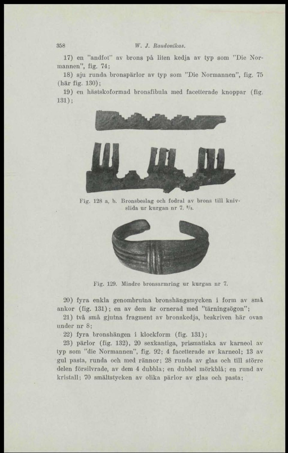 Mindre bronsarmring ur kurgan nr 7. 20) fyra enkla genombrutna bronshängsmycken i form av små ankor (tig.