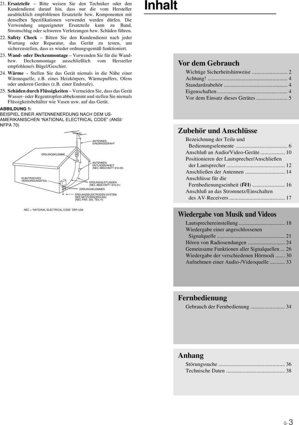 Safety Check Bitten Sie den Kundendienst nach jeder Wartung oder eparatur, das Gerätt zu testen, um sicherzustellen, dass es wieder ordnungsgemäß funktioniert. 23.