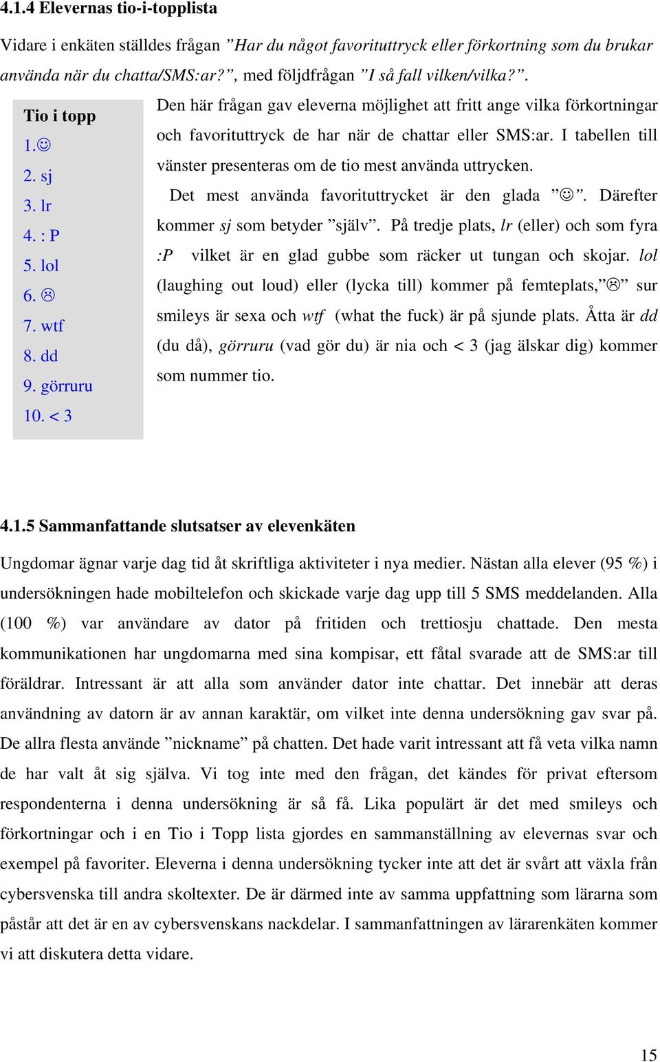 vänster presenteras om de tio mest använda uttrycken. 2. sj Det mest använda favorituttrycket är den glada. Därefter 3. lr kommer sj som betyder själv. På tredje plats, lr (eller) och som fyra 4.