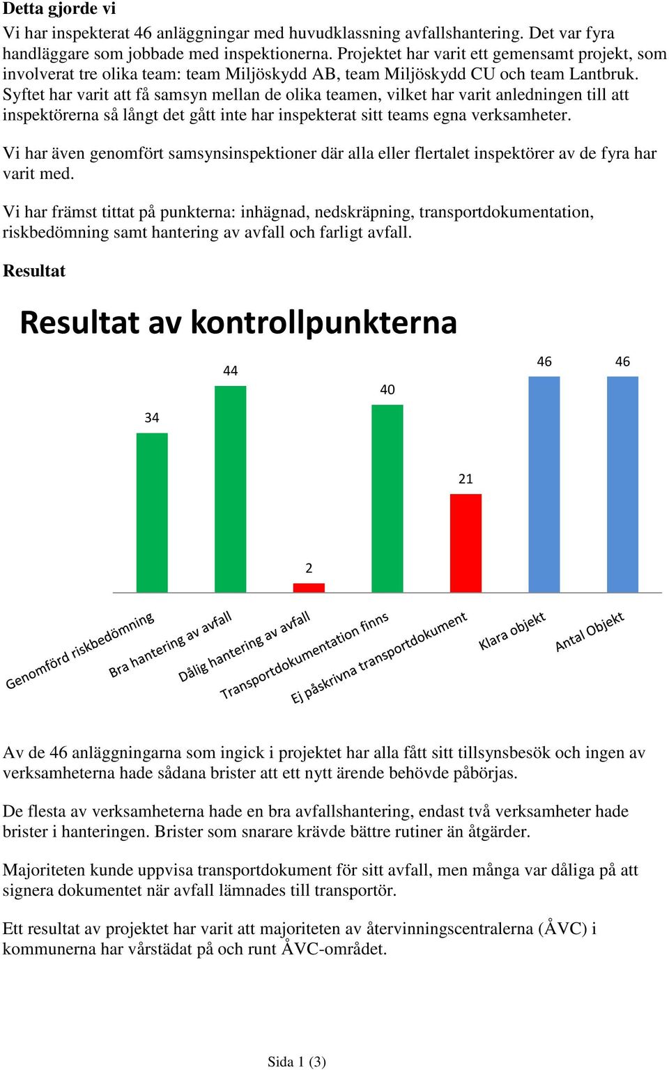 Syftet har varit att få samsyn mellan de olika teamen, vilket har varit anledningen till att inspektörerna så långt det gått inte har inspekterat sitt teams egna verksamheter.