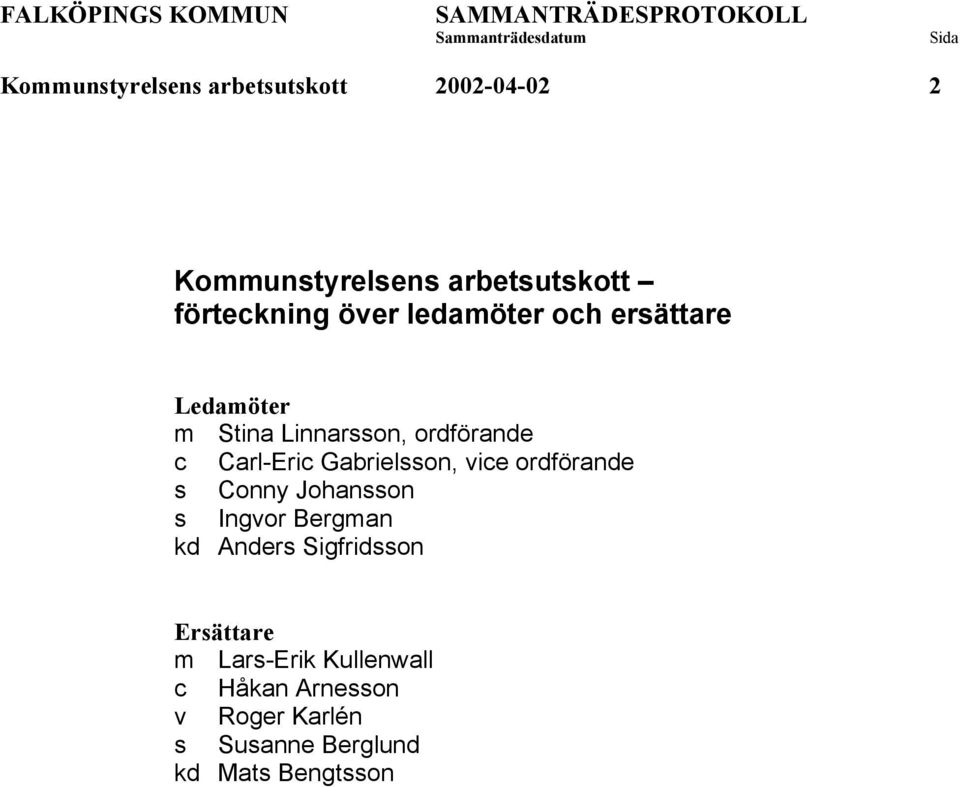 Gabrielsson, vice ordförande s Conny Johansson s Ingvor Bergman kd Anders Sigfridsson