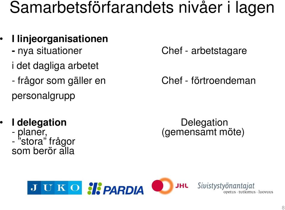 som gäller en Chef - förtroendeman personalgrupp I delegation