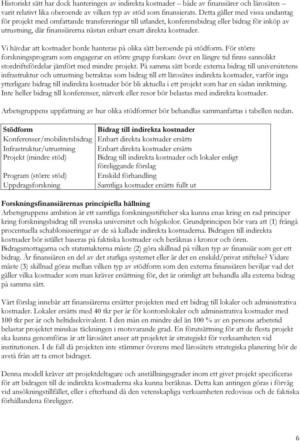 kostnader. Vi hävdar att kostnader borde hanteras på olika sätt beroende på stödform.