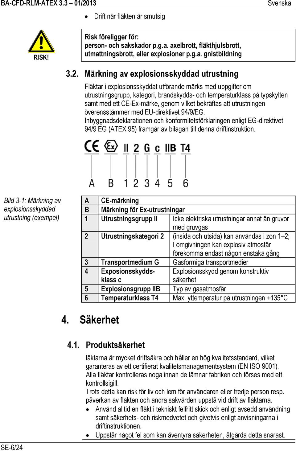 CE-Ex-märke, genom vilket bekräftas att utrustningen överensstämmer med EU-direktivet 94/9/EG.