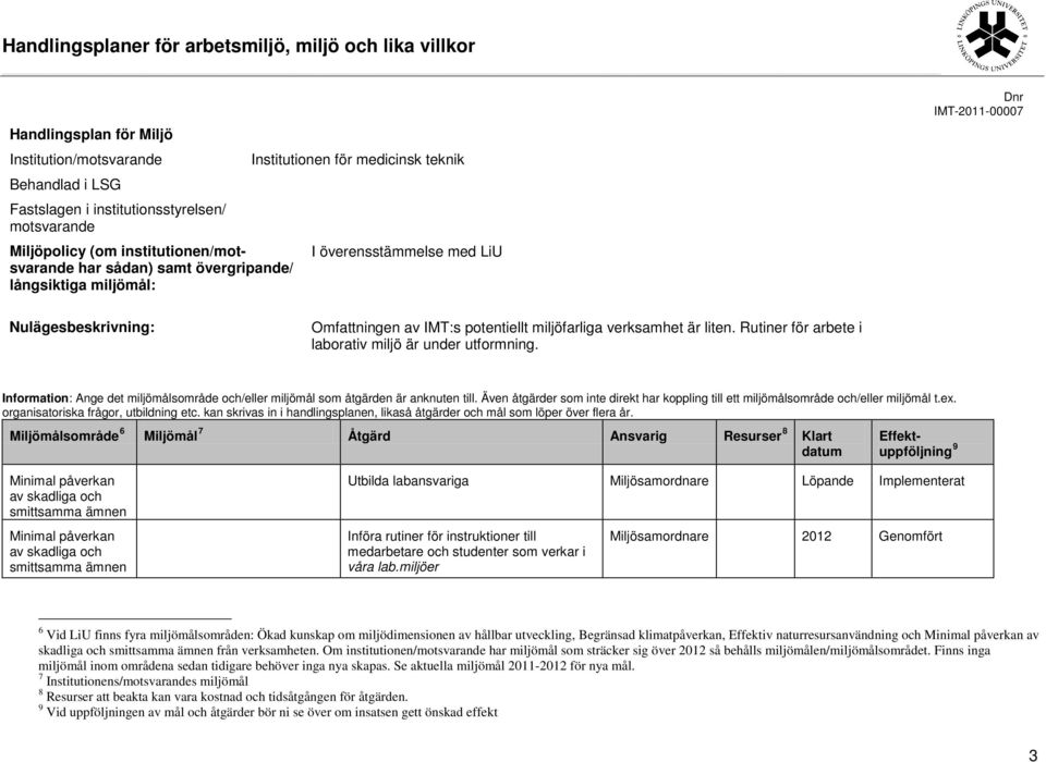 Rutiner för arbete i laborativ miljö är under utformning. Information: Ange det miljömålsområde och/eller miljömål som åtgärden är anknuten till.