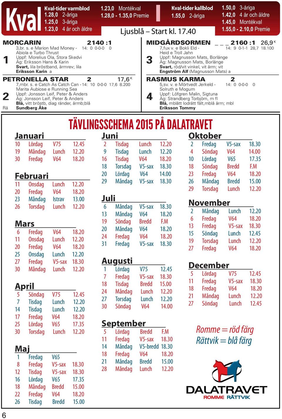 e Marion Mad Money - 14: 0 0-0-0 0 1 Abiola e Turbo Thrust Uppf: Morelius Ola, Stora Skedvi Äg: Eriksson Hans & Karin Svart, lila bröstband, ärmrev; lila Eriksson Karin a PETRONELLA STAR 2 17,6 K