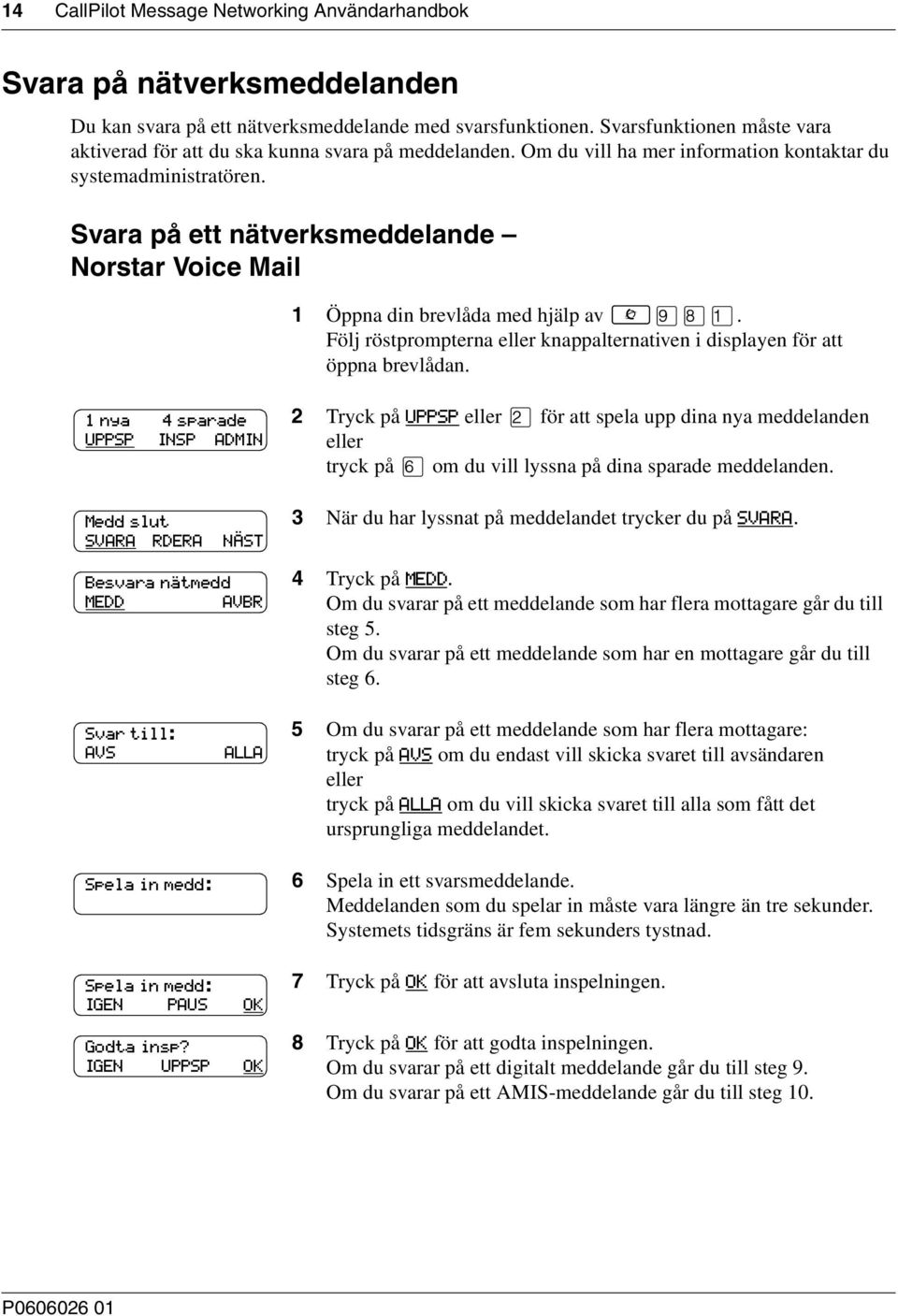 Svara på ett nätverksmeddelande Norstar Voice Mail 1 Öppna din brevlåda med hjälp av.