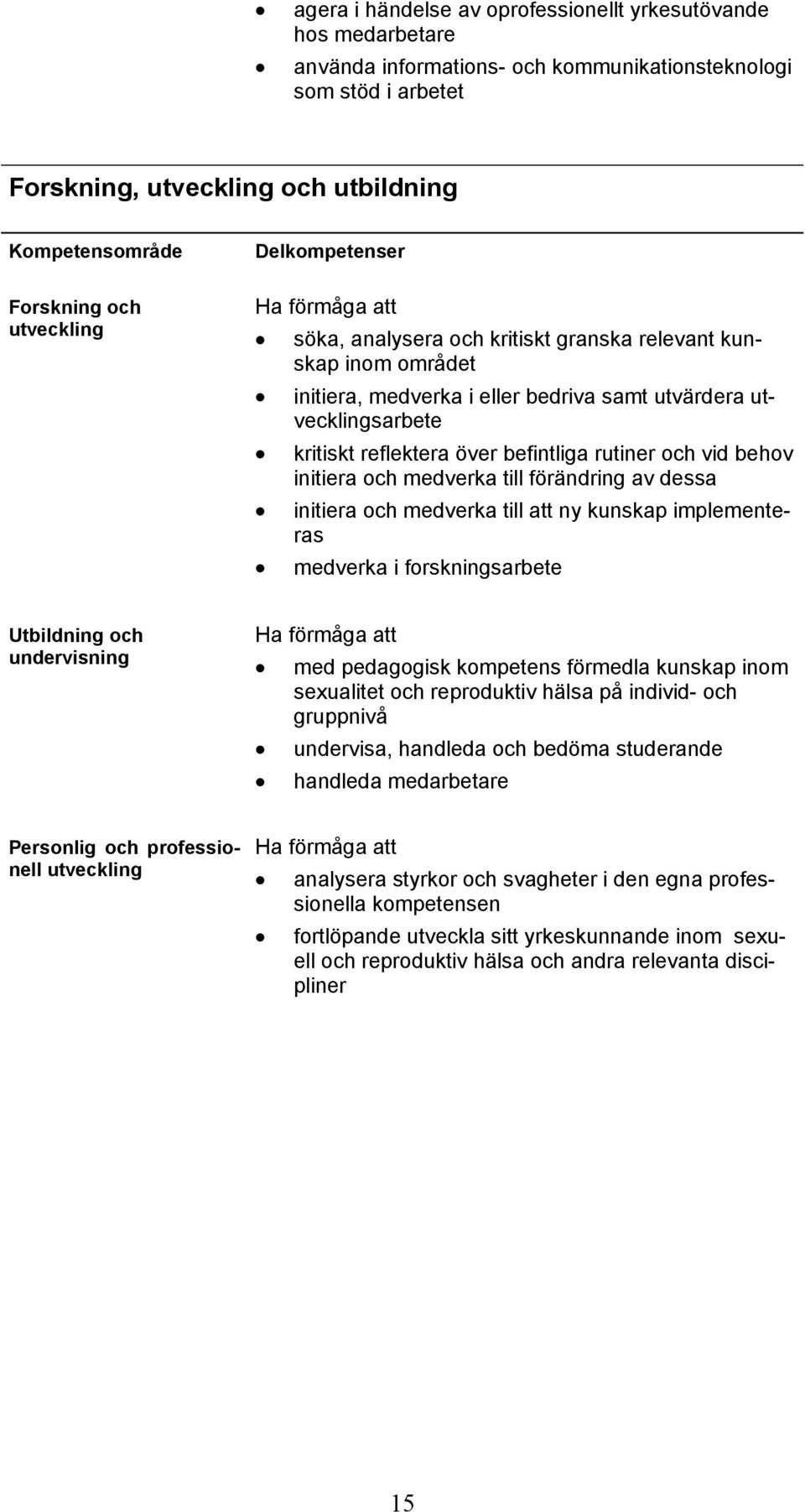 över befintliga rutiner och vid behov initiera och medverka till förändring av dessa initiera och medverka till att ny kunskap implementeras medverka i forskningsarbete Utbildning och undervisning Ha