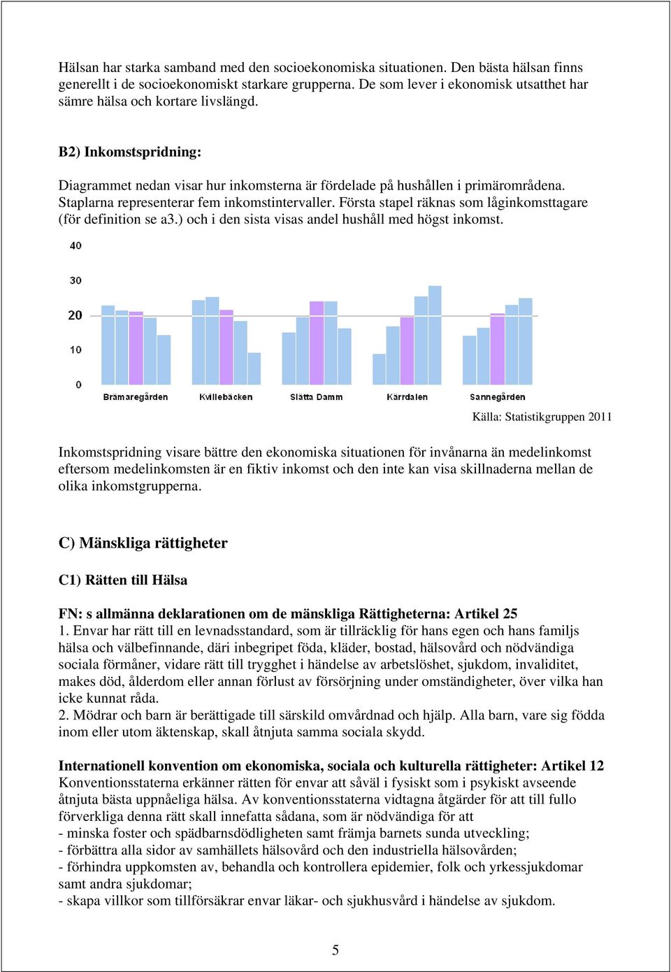 Staplarna representerar fem inkomstintervaller. Första stapel räknas som låginkomsttagare (för definition se a3.) och i den sista visas andel hushåll med högst inkomst.