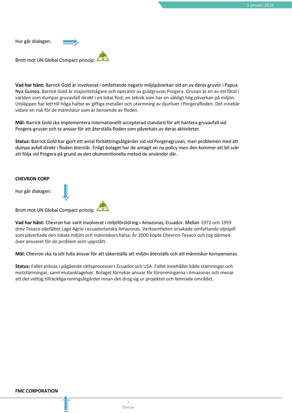 Utsläppen har lett till höga halter av giftiga metaller och utarmning av djurlivet i Porgerafloden. Det innebär vidare en risk för de människor som är beroende av floden.