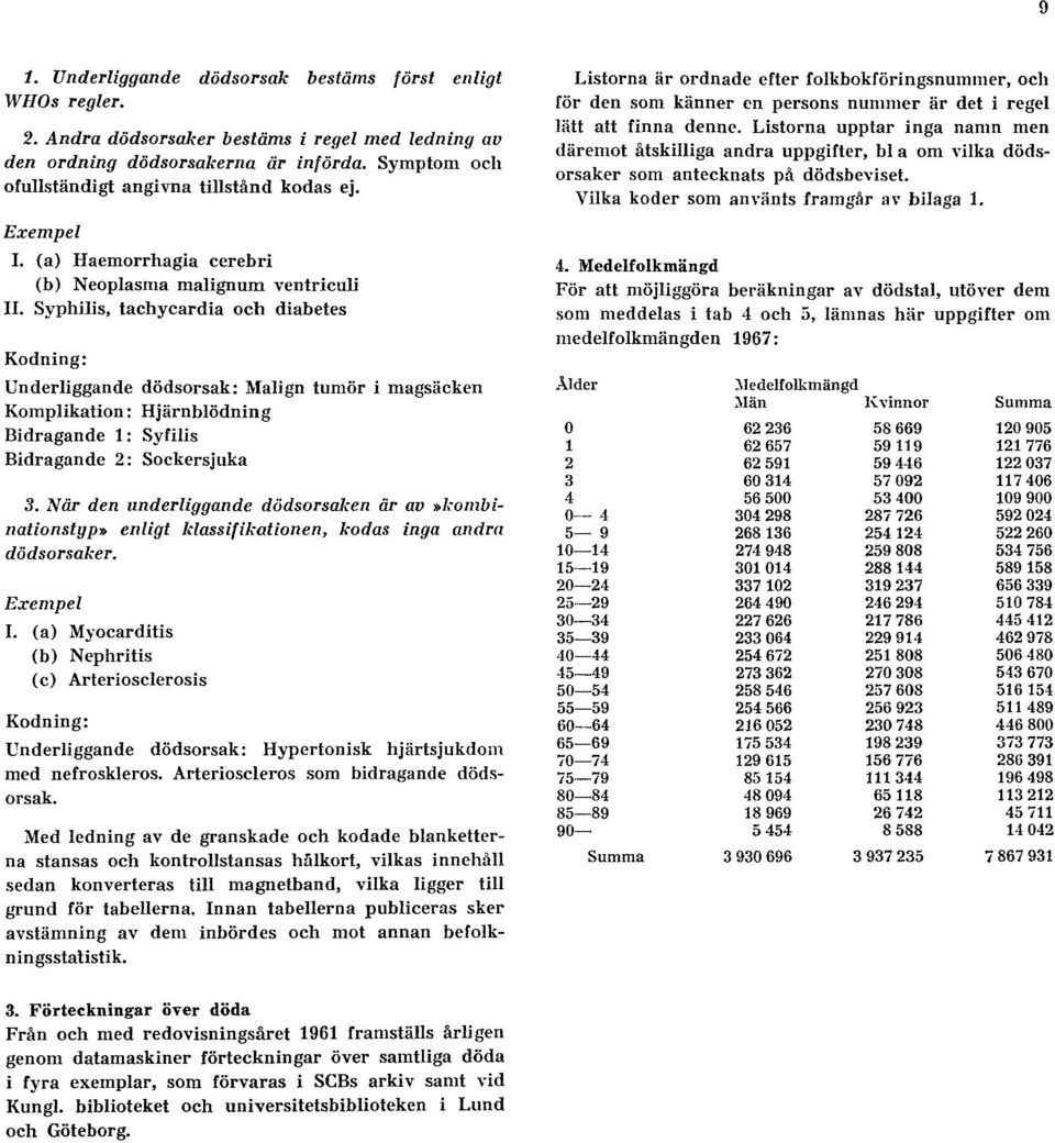 Syphilis, tachycardia och diabetes Kodning: Underliggande dödsorsak: Malign tumör i magsäcken Komplikation: Hjärnblödning Bidragande 1: Syfilis Bidragande 2: Sockersjuka Listorna är ordnade efter