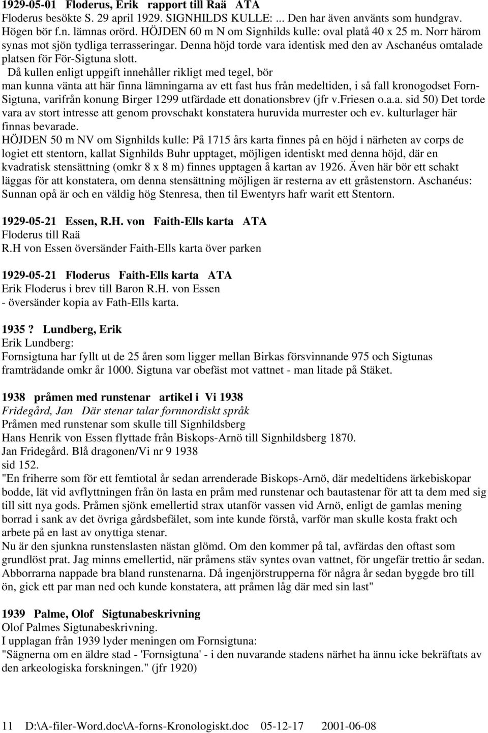 Då kullen enligt uppgift innehåller rikligt med tegel, bör man kunna vänta att här finna lämningarna av ett fast hus från medeltiden, i så fall kronogodset Forn- Sigtuna, varifrån konung Birger 1299