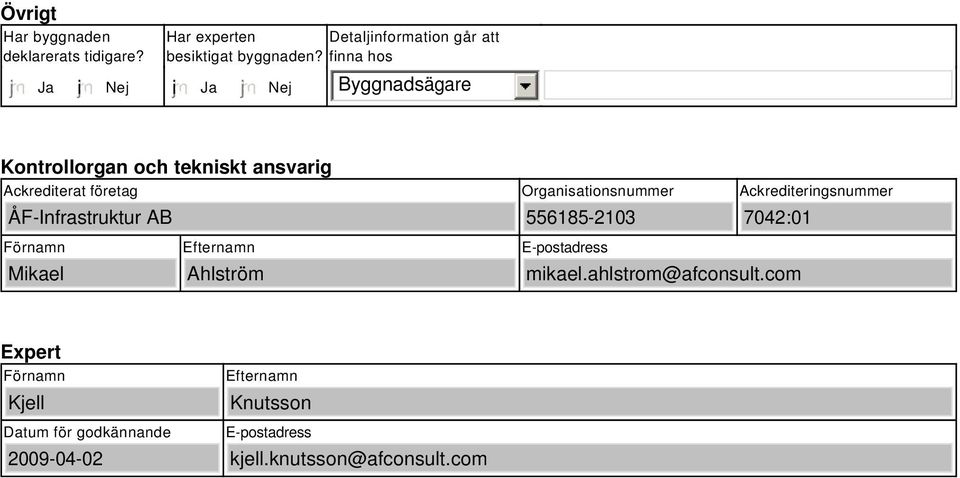 Organisationsnummer 556185-2103 Ackrediteringsnummer 7042:01 Förnamn Mikael Efternamn Ahlström E-postadress mikael.