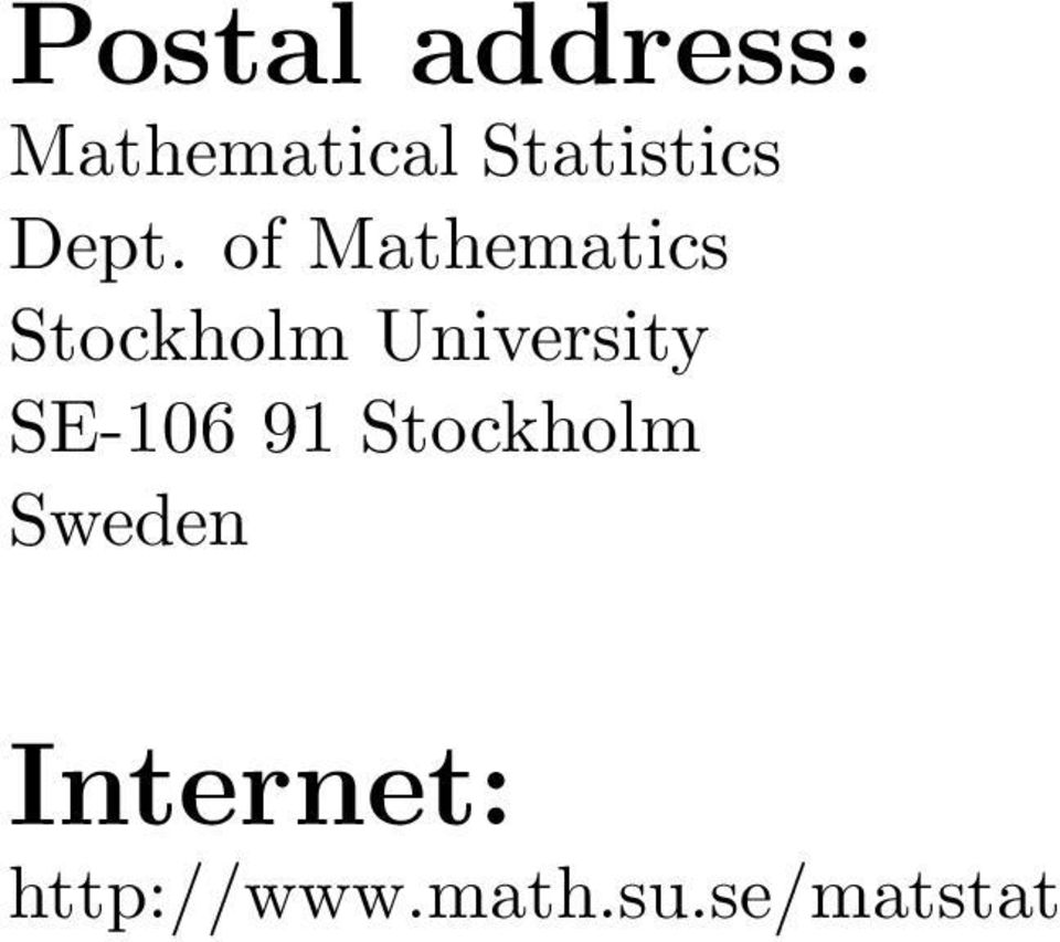 of Mathematics Stockholm University