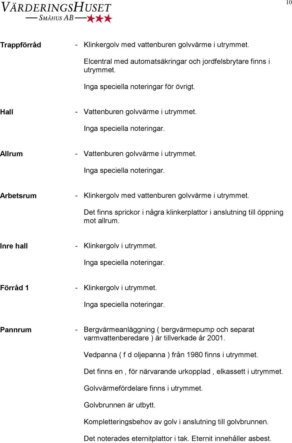 Det finns sprickor i några klinkerplattor i anslutning till öppning mot allrum. Inre hall - Klinkergolv i utrymmet. Inga speciella noteringar. Förråd 1 - Klinkergolv i utrymmet.