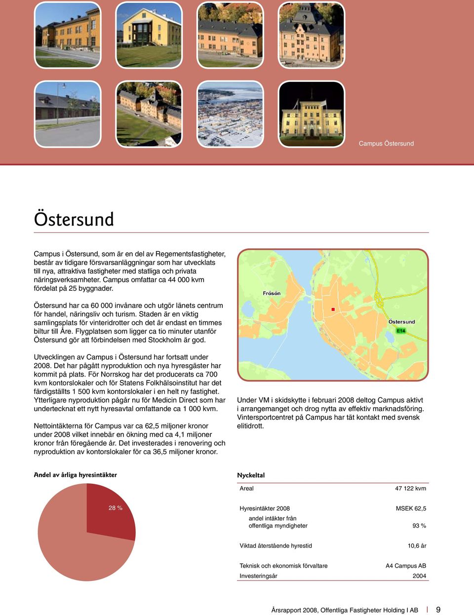 Staden är en viktig samlingsplats för vinteridrotter och det är endast en timmes biltur till Åre. Flygplatsen som ligger ca tio minuter utanför Östersund gör att förbindelsen med Stockholm är god.