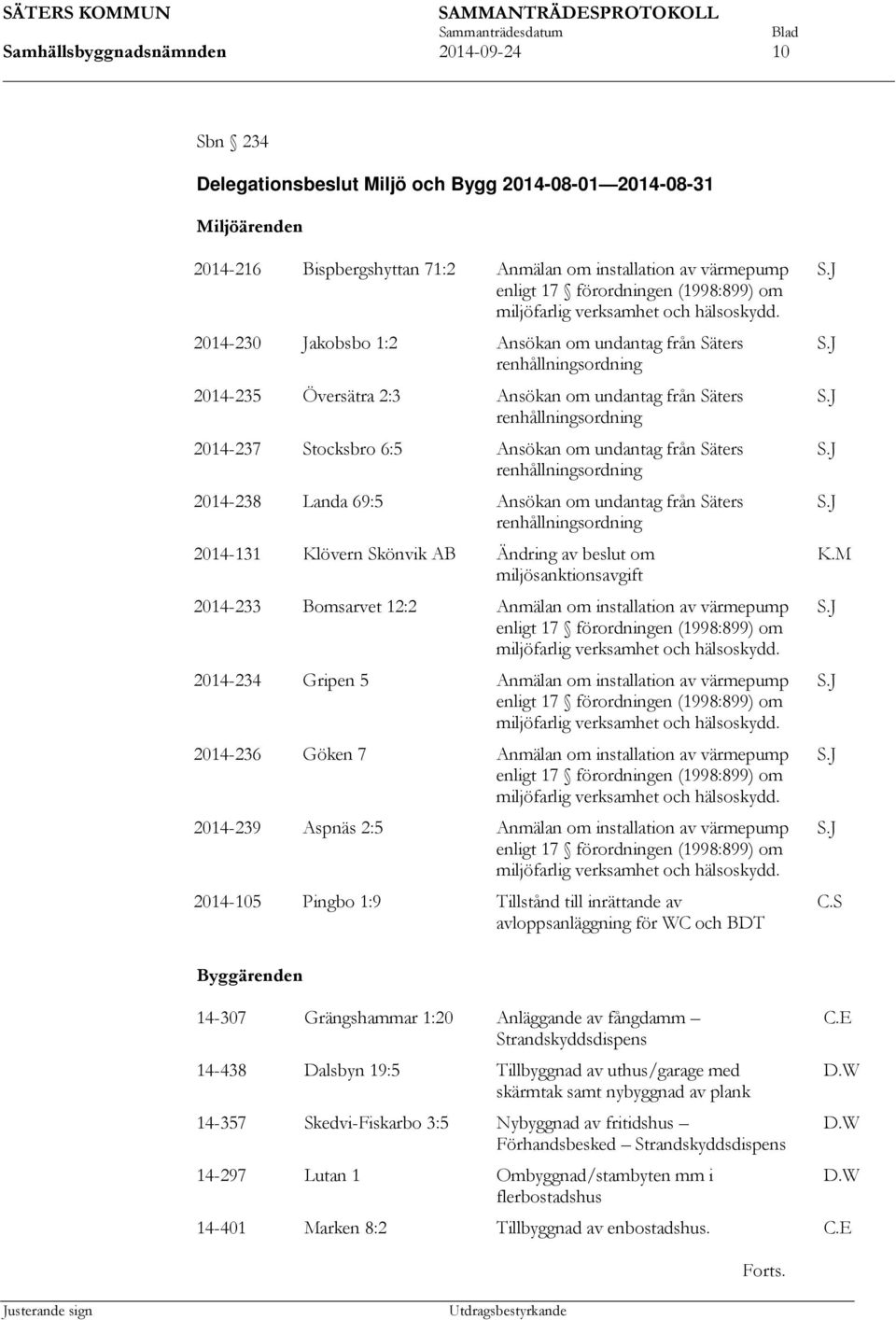 2014-230 Jakobsbo 1:2 Ansökan om undantag från Säters renhållningsordning 2014-235 Översätra 2:3 Ansökan om undantag från Säters renhållningsordning 2014-237 Stocksbro 6:5 Ansökan om undantag från