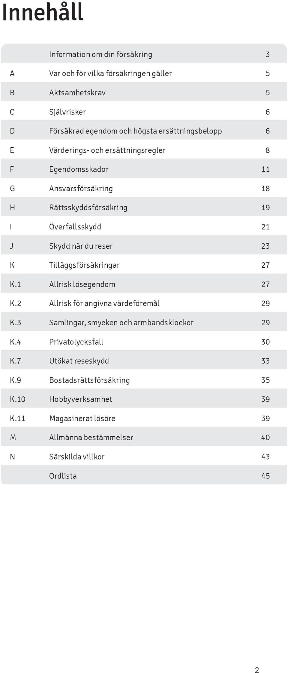 Tilläggsförsäkringar 27 K.1 Allrisk lösegendom 27 K.2 Allrisk för angivna värdeföremål 29 K.3 Samlingar, smycken och armbandsklockor 29 K.