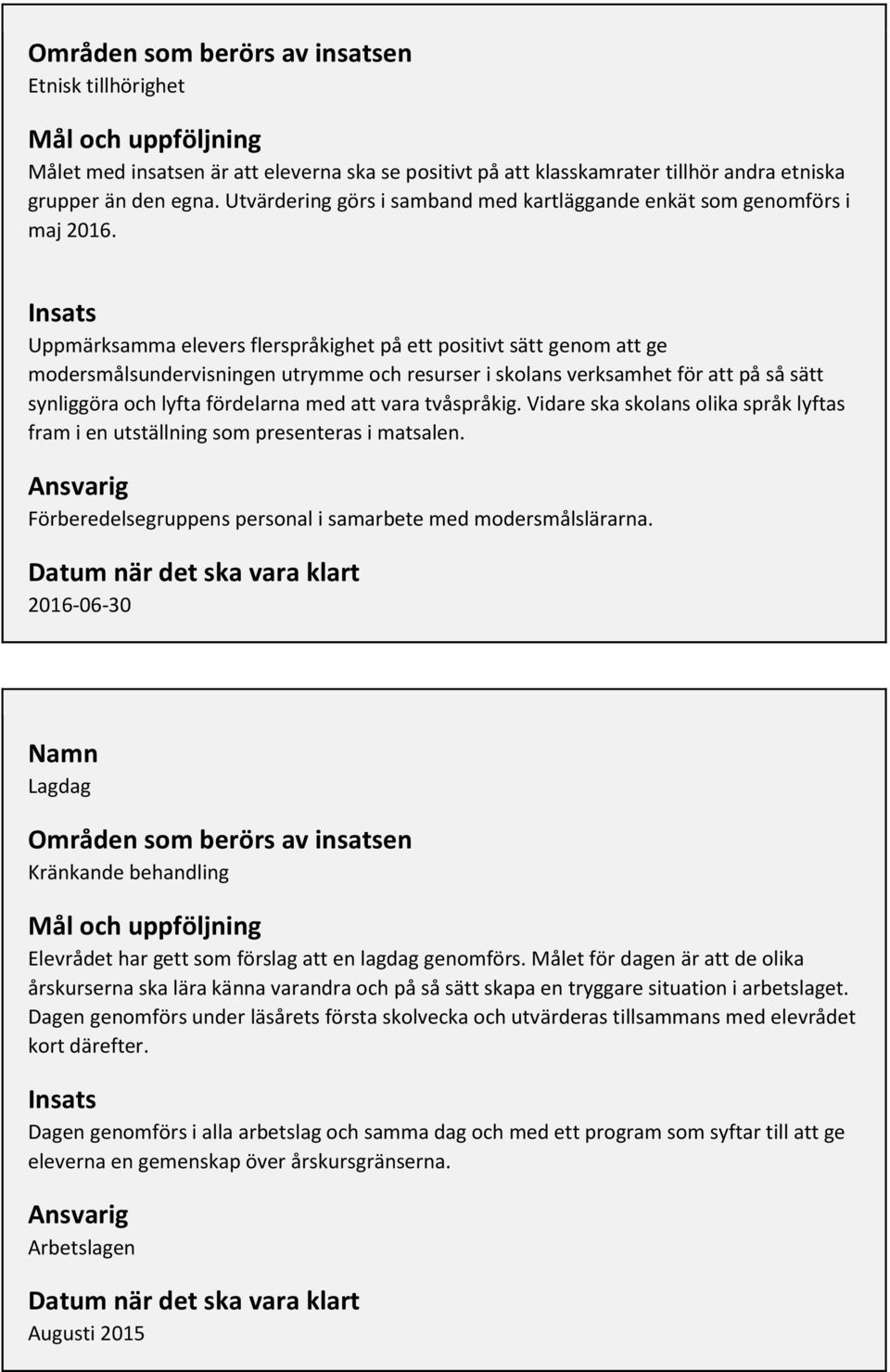 Insats Uppmärksamma elevers flerspråkighet på ett positivt sätt genom att ge modersmålsundervisningen utrymme och resurser i skolans verksamhet för att på så sätt synliggöra och lyfta fördelarna med