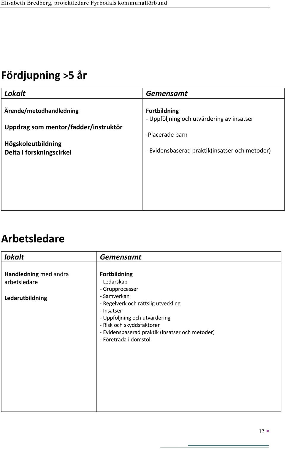 lokalt Handledning med andra arbetsledare Ledarutbildning Gemensamt Fortbildning Ledarskap Grupprocesser Samverkan Regelverk och