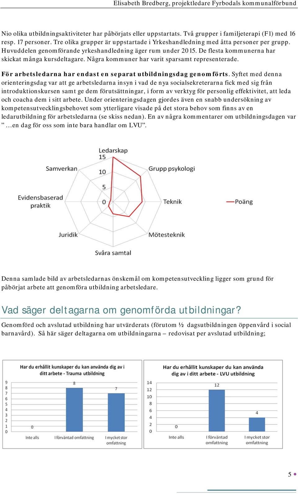 Några kommuner har varit sparsamt representerade. För arbetsledarna har endast en separat utbildningsdag genomförts.