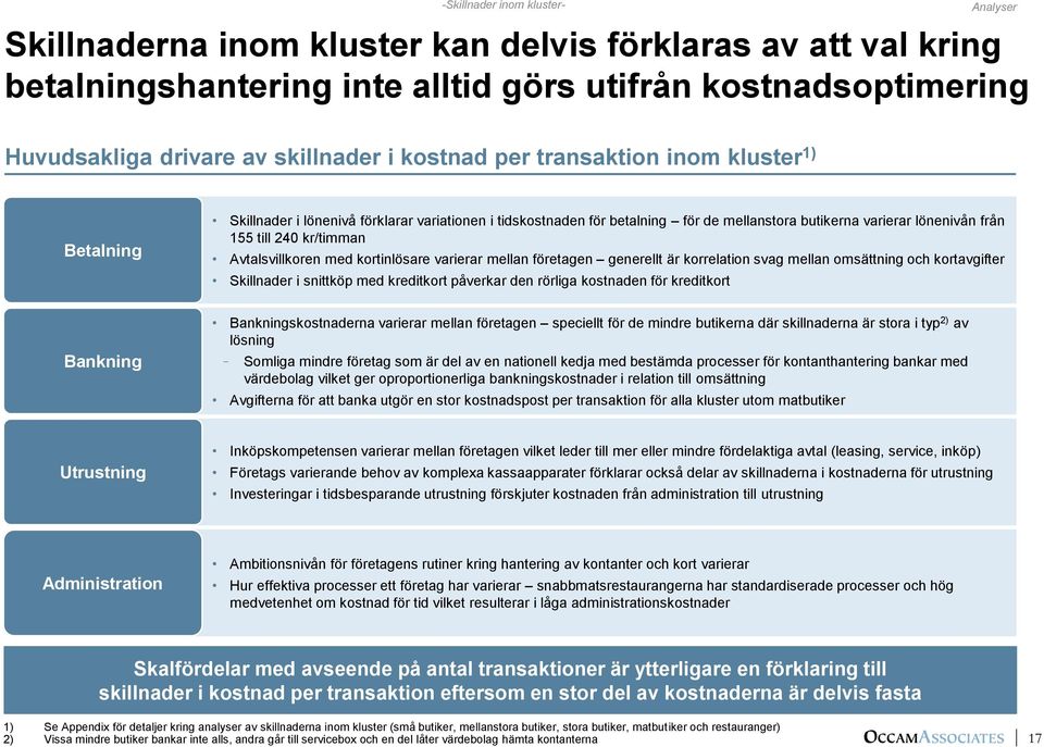 Avtalsvillkoren med kortinlösare varierar mellan företagen generellt är korrelation svag mellan omsättning och kortavgifter Skillnader i snittköp med kreditkort påverkar den rörliga kostnaden för