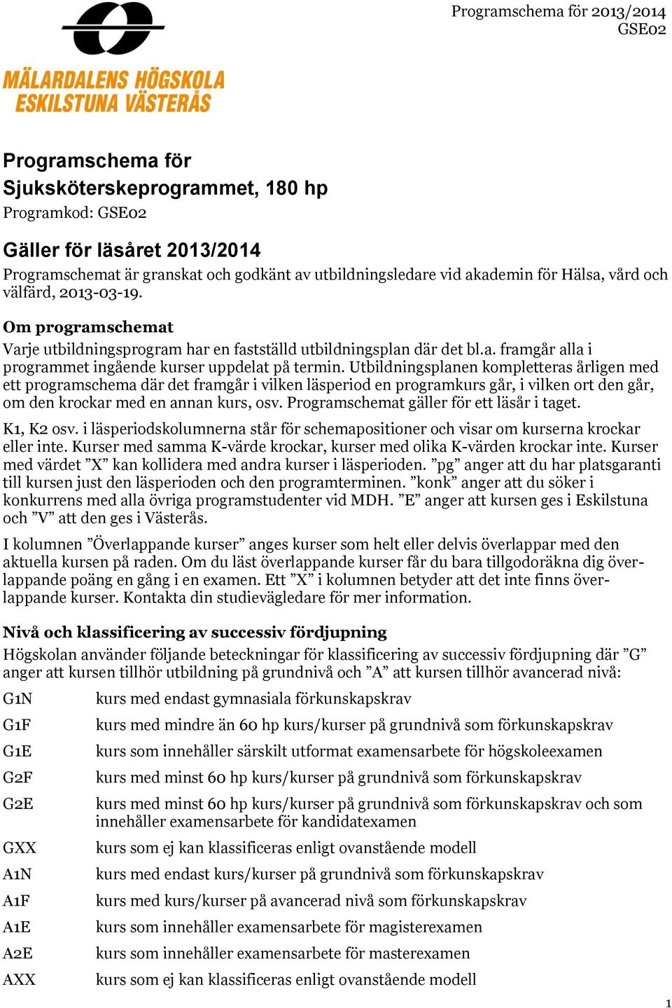 Utildsplanen kompletteras årligen med ett programschema där t framgår i vilken läsperiod en programkurs går, i vilken n går, om n krockar med en annan kurs, osv.