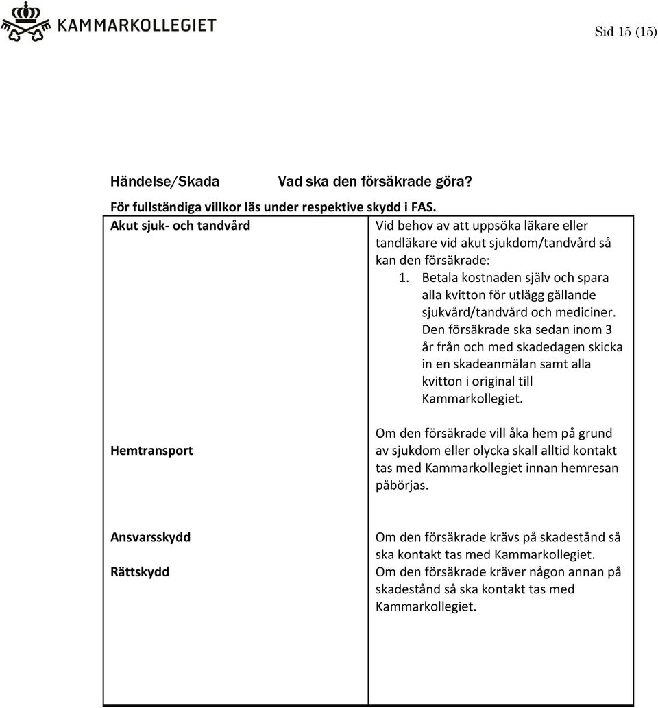 Betala kostnaden själv och spara alla kvitton för utlägg gällande sjukvård/tandvård och mediciner.