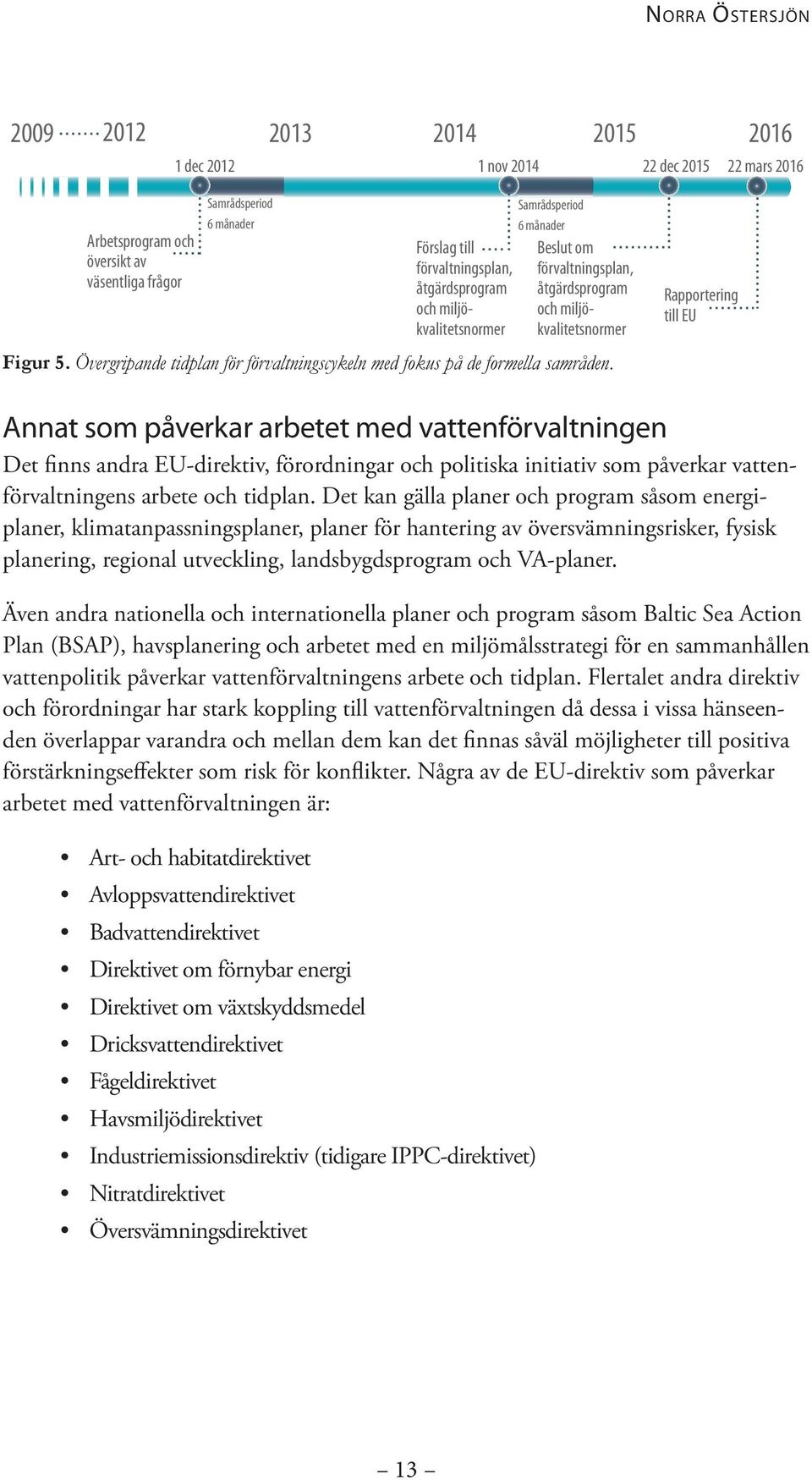 Rapportering till EU Annat som påverkar arbetet med vattenförvaltningen Det finns andra EU-direktiv, förordningar och politiska initiativ som påverkar vattenförvaltningens arbete och tidplan.