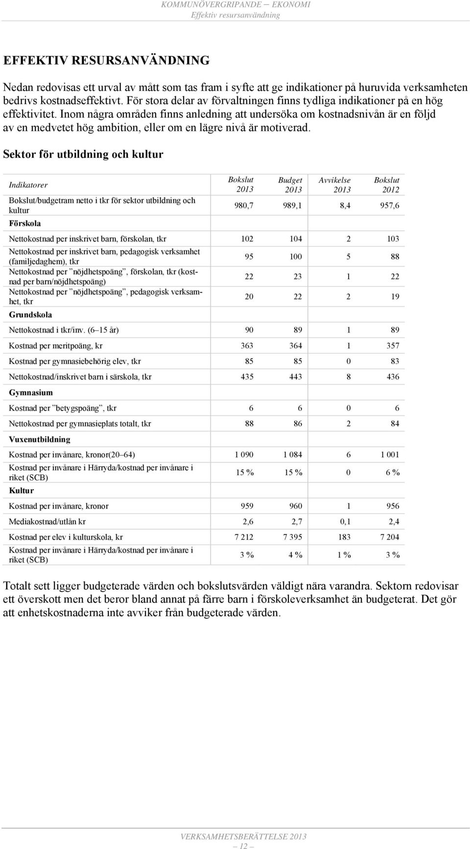 Inom några områden finns anledning att undersöka om kostnadsnivån är en följd av en medvetet hög ambition, eller om en lägre nivå är motiverad.