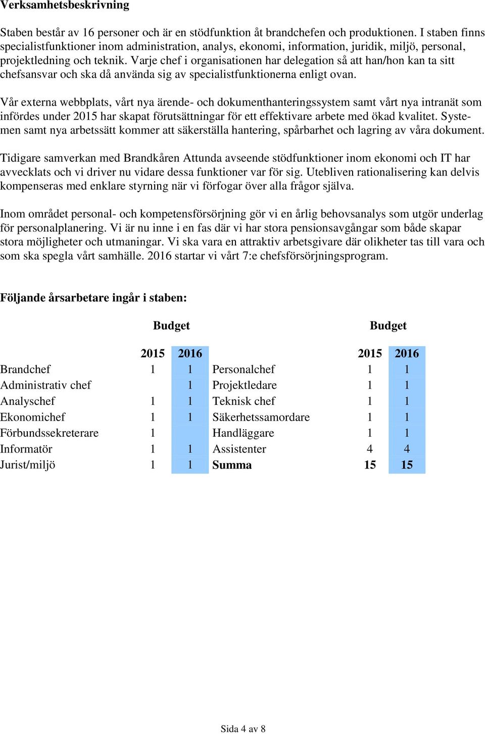 Varje chef i organisationen har delegation så att han/hon kan ta sitt chefsansvar och ska då använda sig av specialistfunktionerna enligt ovan.