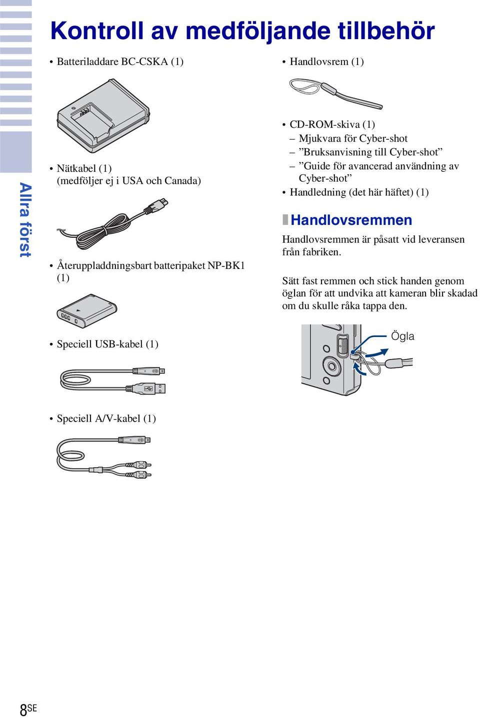 användning av Cyber-shot Handledning (det här häftet) () x Handlovsremmen Handlovsremmen är påsatt vid leveransen från fabriken.