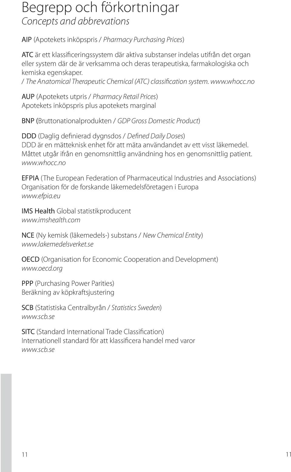 no AUP (Apotekets utpris / Pharmacy Retail Prices) Apotekets inköpspris plus apotekets marginal BNP (Bruttonationalprodukten / GDP Gross Domestic Product) DDD (Daglig definierad dygnsdos / Defined