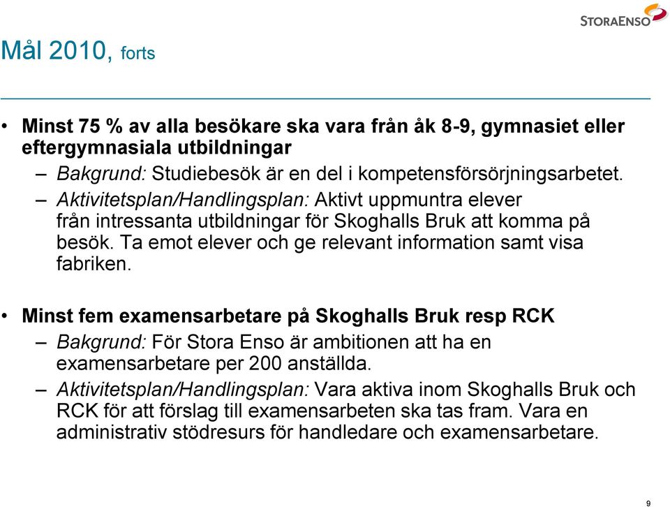 Ta emot elever och ge relevant information samt visa fabriken.