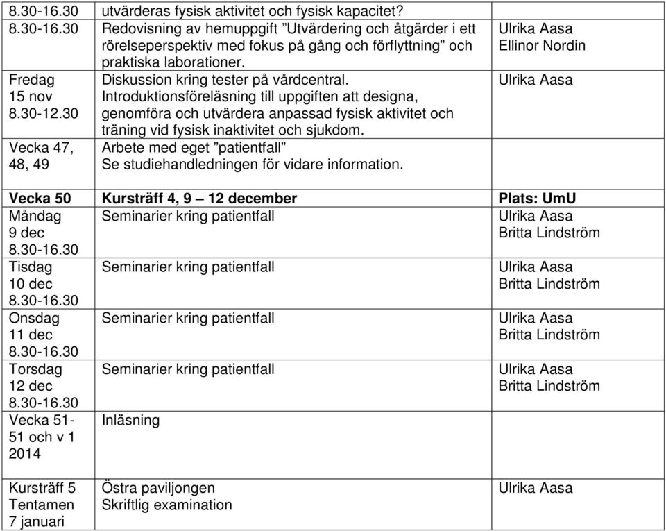 30 Vecka 47, 48, 49 Diskussion kring tester på vårdcentral.