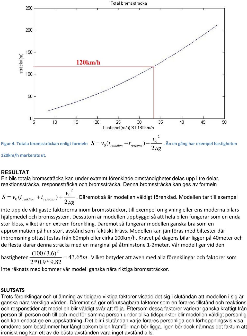 Denna bromssträcka kan ges av formeln v = v ( treaktion + trespons ) +. Däremot så är modellen väldigt förenklad.