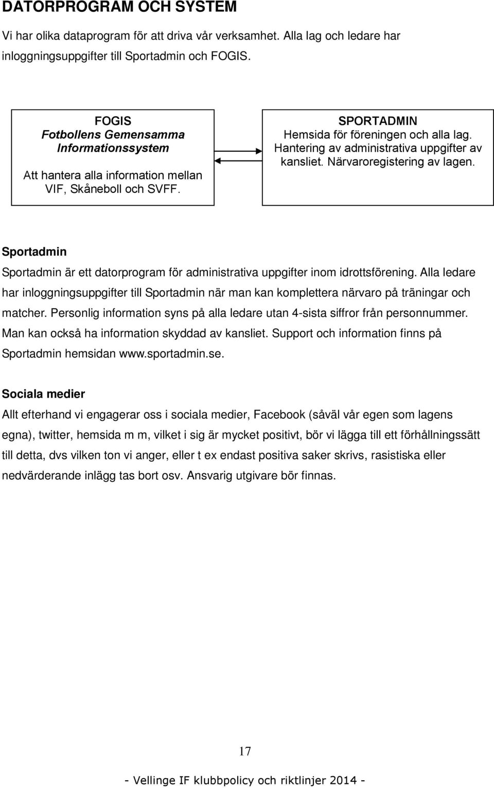 Hantering av administrativa uppgifter av kansliet. Närvaroregistering av lagen. Sportadmin Sportadmin är ett datorprogram för administrativa uppgifter inom idrottsförening.