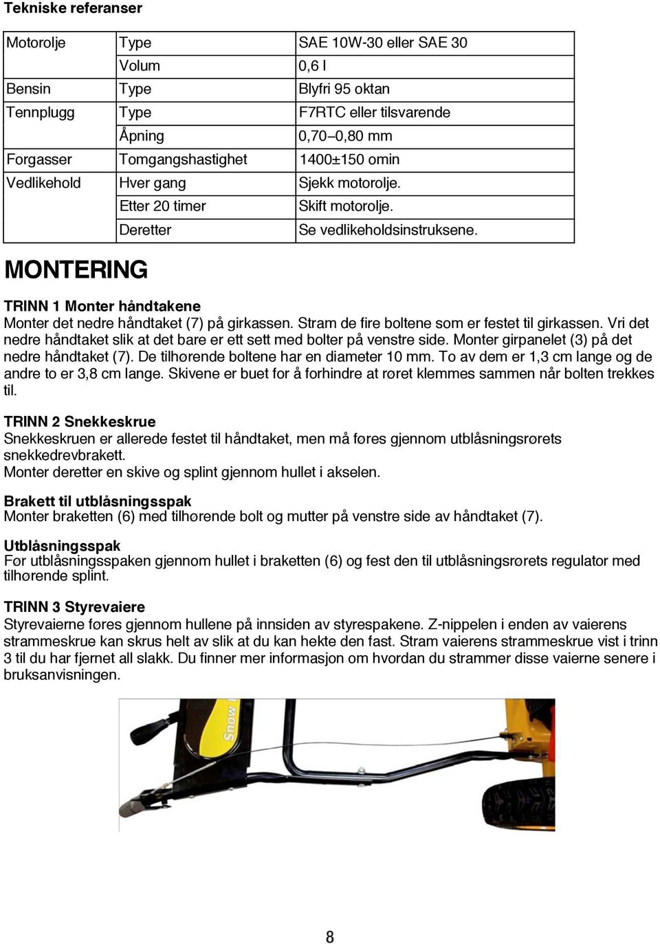 Stram de fire boltene som er festet til girkassen. Vri det nedre håndtaket slik at det bare er ett sett med bolter på venstre side. Monter girpanelet (3) på det nedre håndtaket (7).