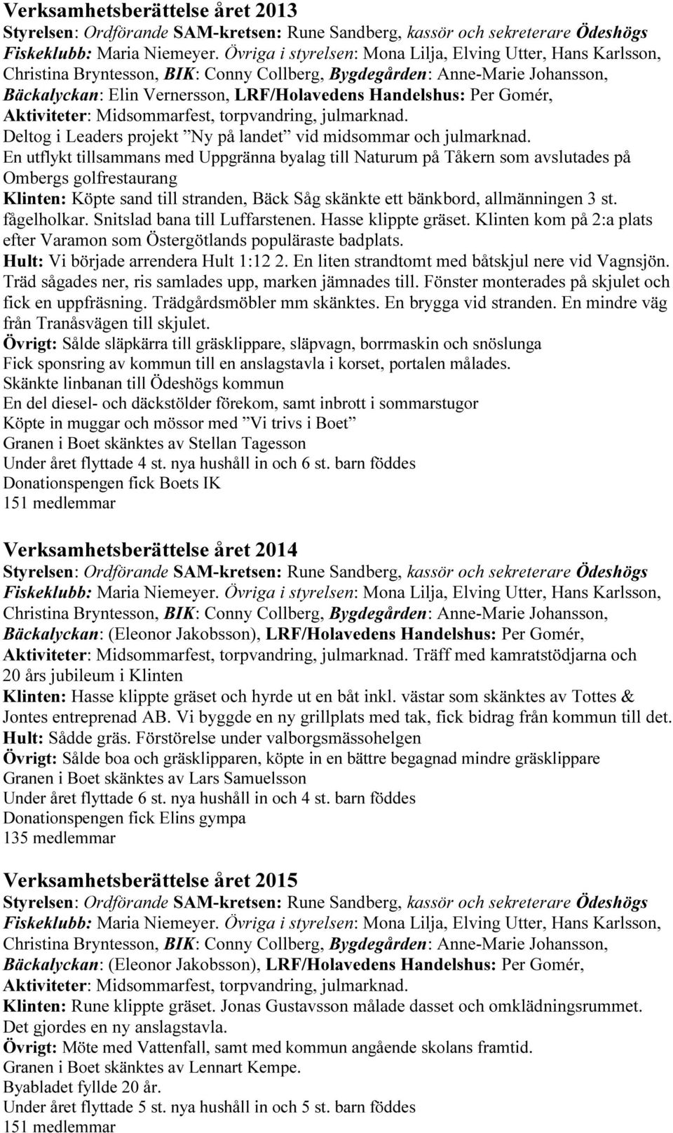 Gomér, Aktiviteter: Midsommarfest, torpvandring, julmarknad. Deltog i Leaders projekt Ny på landet vid midsommar och julmarknad.