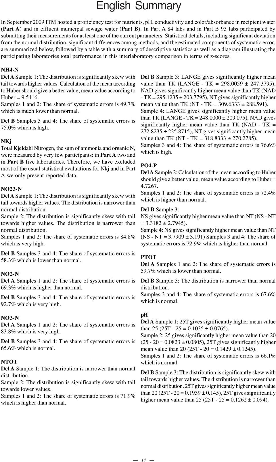 Statistical details, including significant deviation from the normal distribution, significant differences among methods, and the estimated components of systematic error, are summarized below,