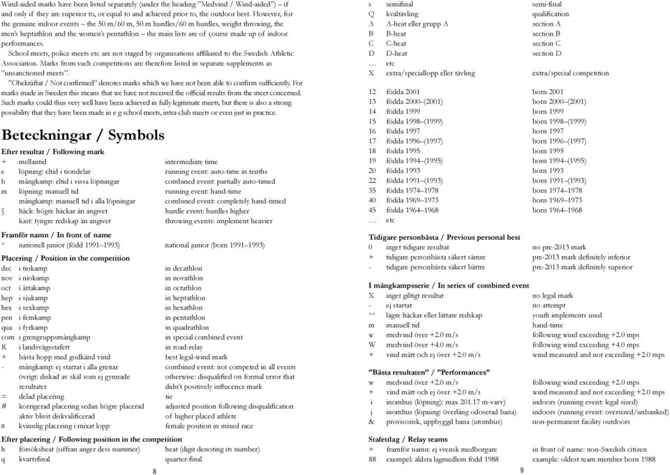 performances. School meets, police meets etc are not staged by organisations affiliated to the Swedish Athletic Association.