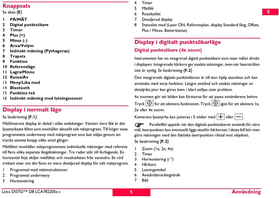 Vänster övre fält är det ljusstarkaste fältet som innehåller aktuellt valt mätprogram.