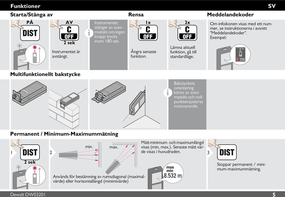 Exempel: Multfunktonellt bakstycke Bakstyckets orenterng känns av automatskt och nollpunkten justeras motsvarande. Permanent / Mnmum-Maxmummätnng mn. max.