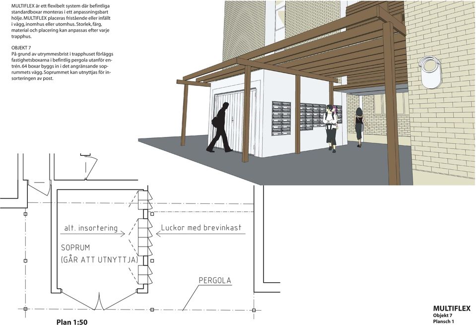 trapphuset förläggs fastighetsboxarna i befintlig pergola utanför