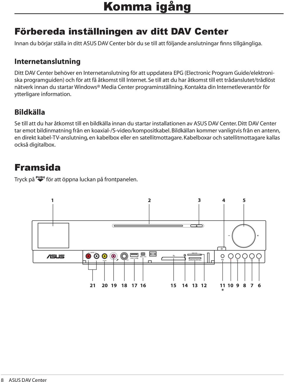 Se till att du har åtkomst till ett trådanslutet/trådlöst nätverk innan du startar Windows Media Center programinställning. Kontakta din Internetleverantör för ytterligare information.