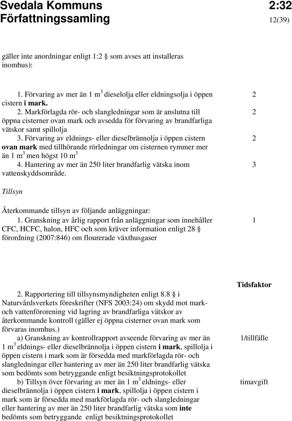 Förvaring av eldnings- eller dieselbrännolja i öppen cistern ovan mark med tillhörande rörledningar om cisternen rymmer mer än 1 m 3 men högst 10 m 3 4.