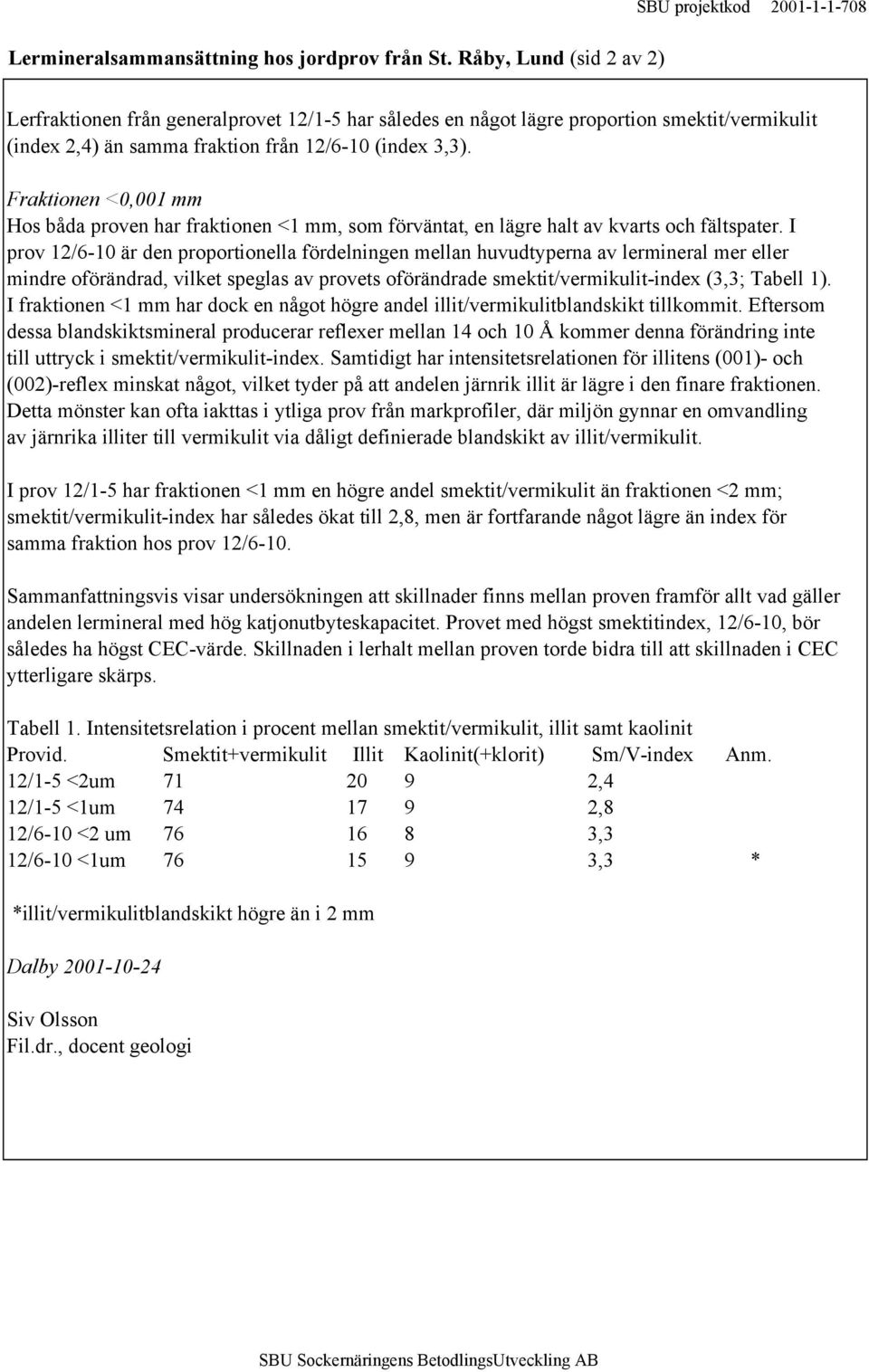 3,3). Fraktionen <0,001 mm Hos båda proven har fraktionen <1 mm, som förväntat, en lägre halt av kvarts och fältspater.