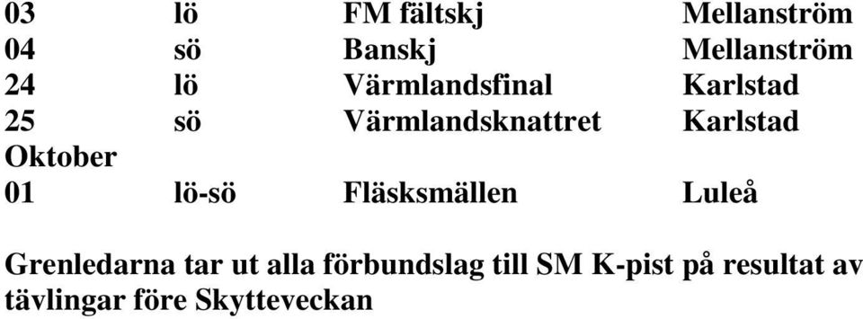 Oktober 01 lö-sö Fläsksmällen Luleå Grenledarna tar ut alla