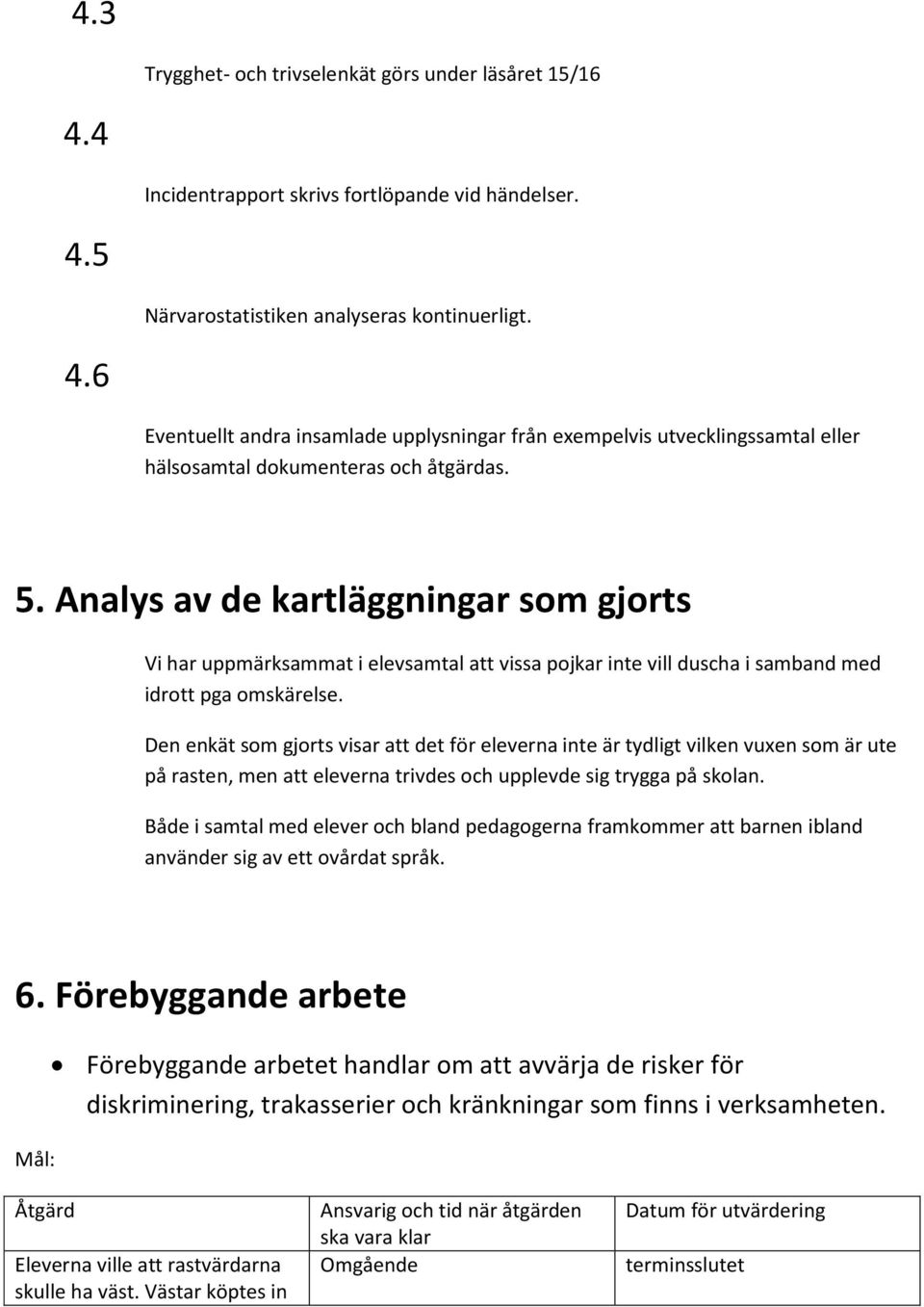 Den enkät som gjorts visar att det för eleverna inte är tydligt vilken vuxen som är ute på rasten, men att eleverna trivdes och upplevde sig trygga på skolan.